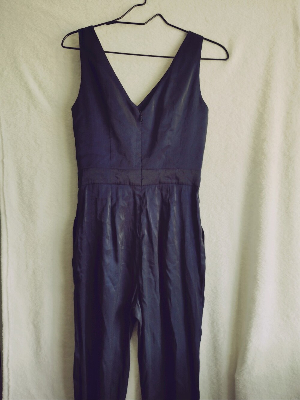 Lattelier Shimmery Satin V-Neck Jumpsuit (Navy Blue)